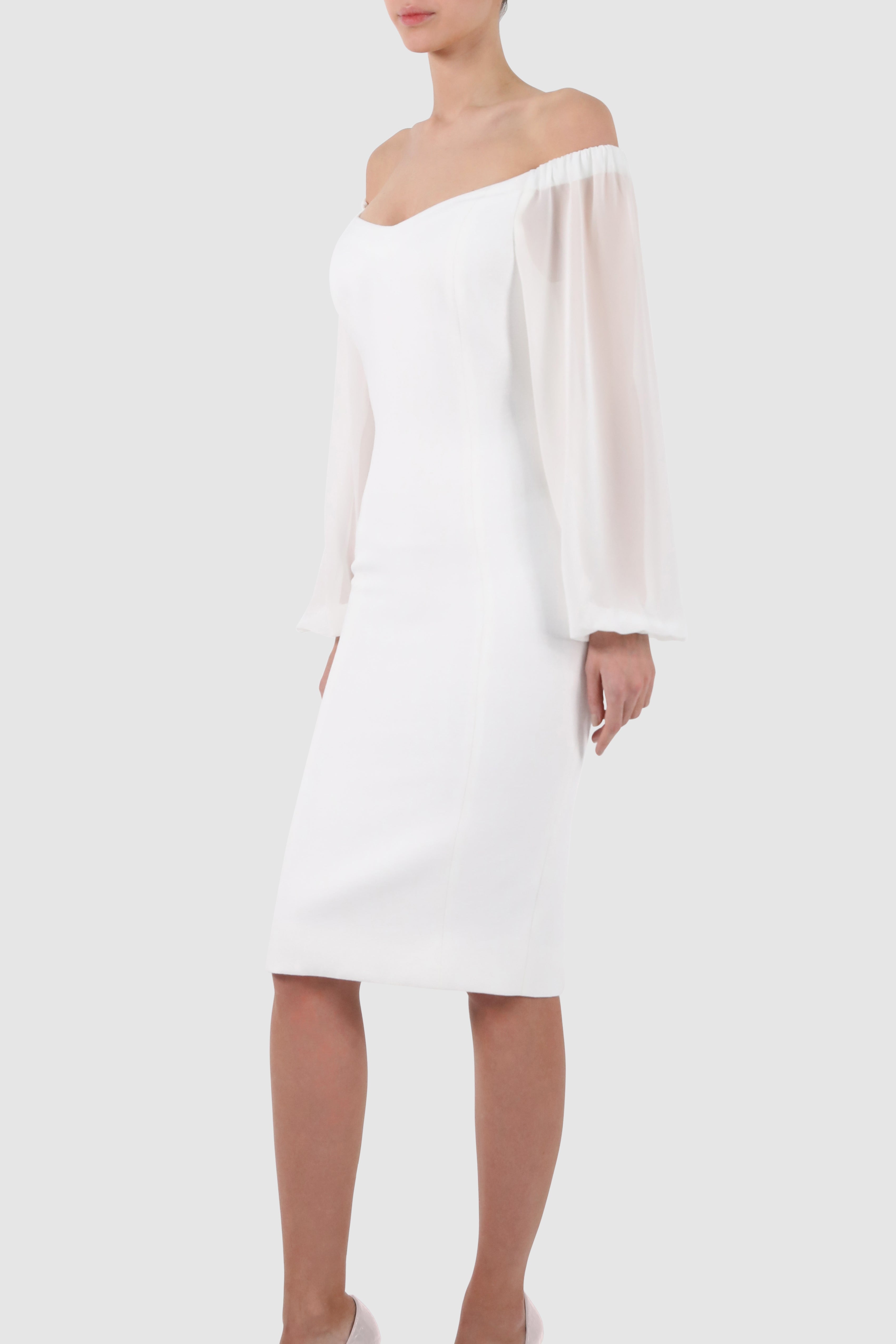 Off-Shoulder Plunged Crepe Dress