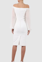 Off-Shoulder Plunged Crepe Dress