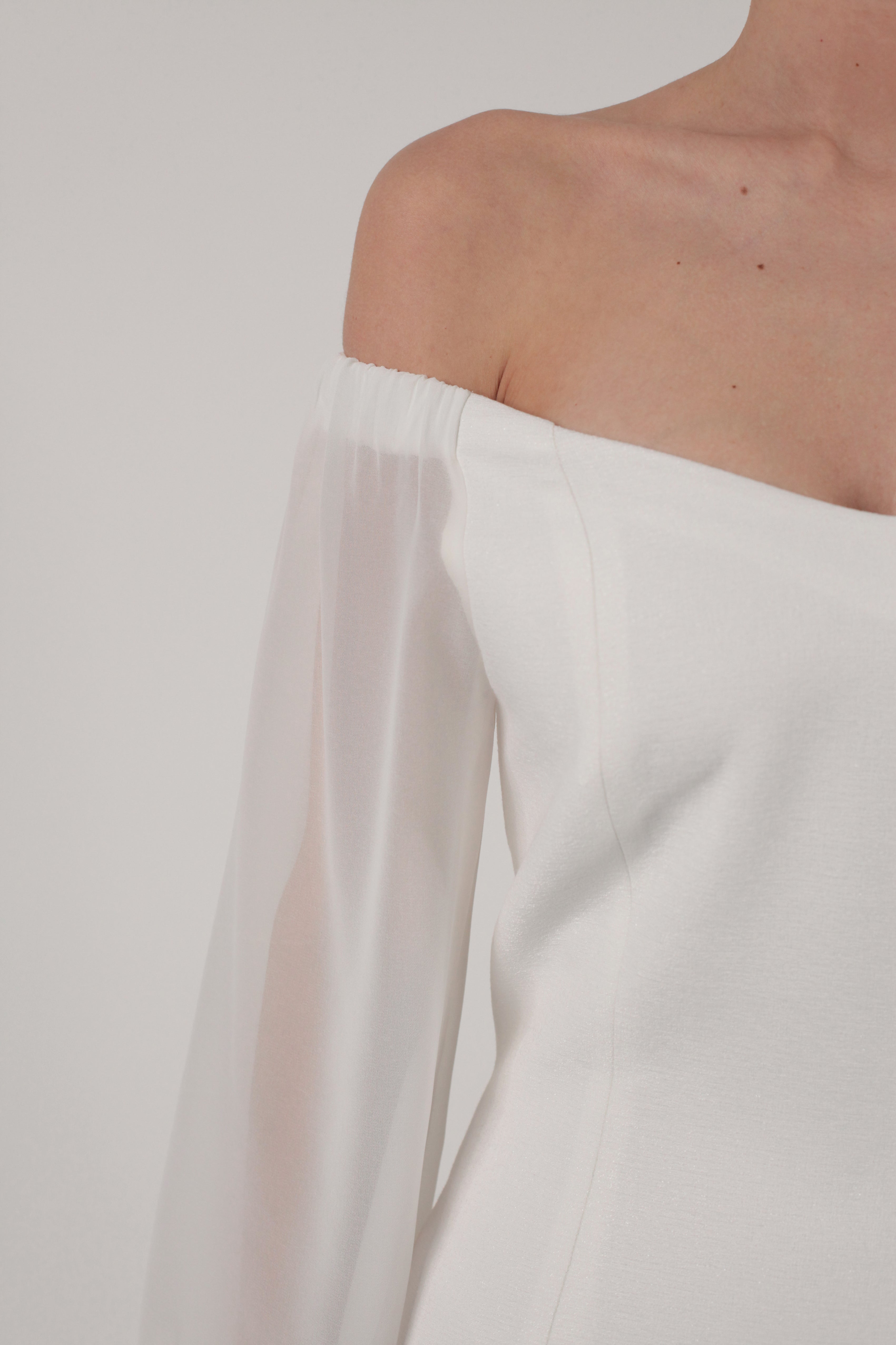 Off-Shoulder Plunged Crepe Dress
