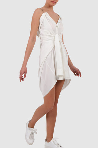 Cold-shoulder cotton short dress