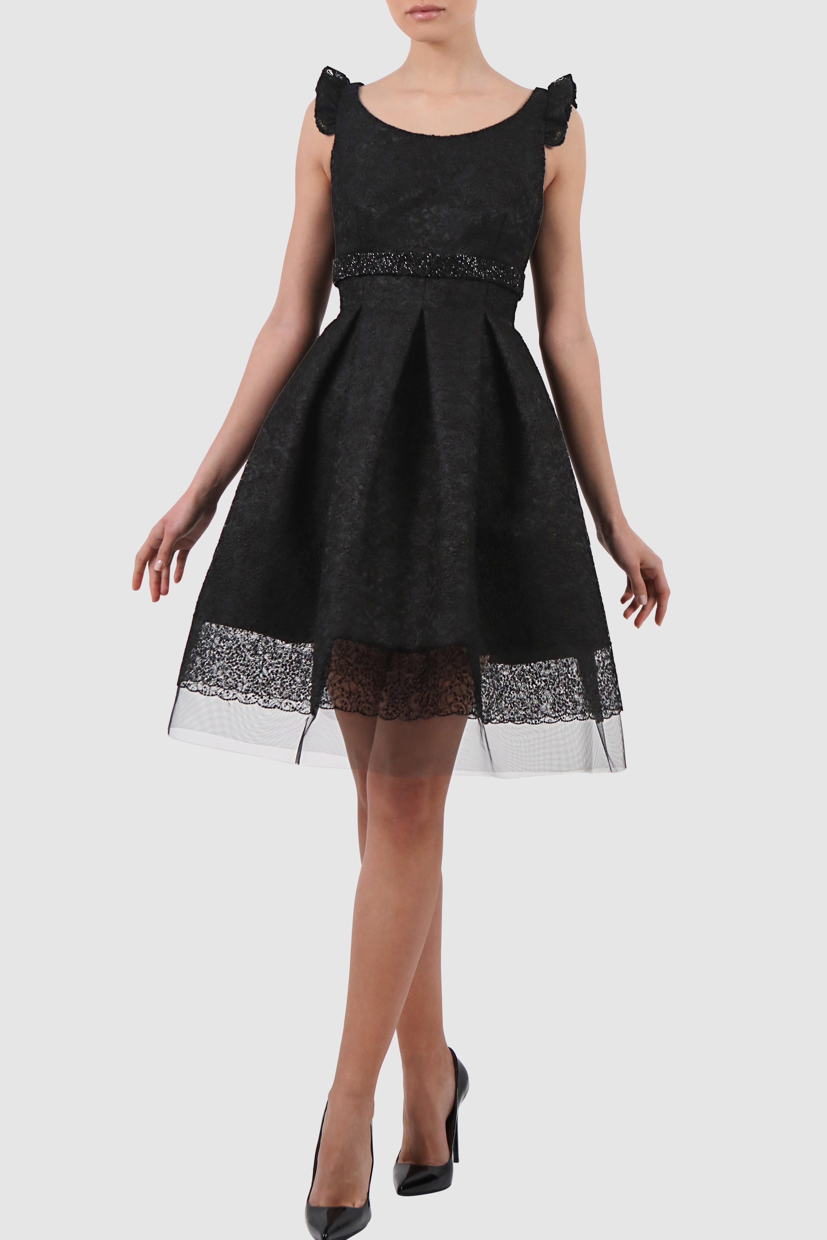 Pleated Tulle-Embroidered Midi Dress