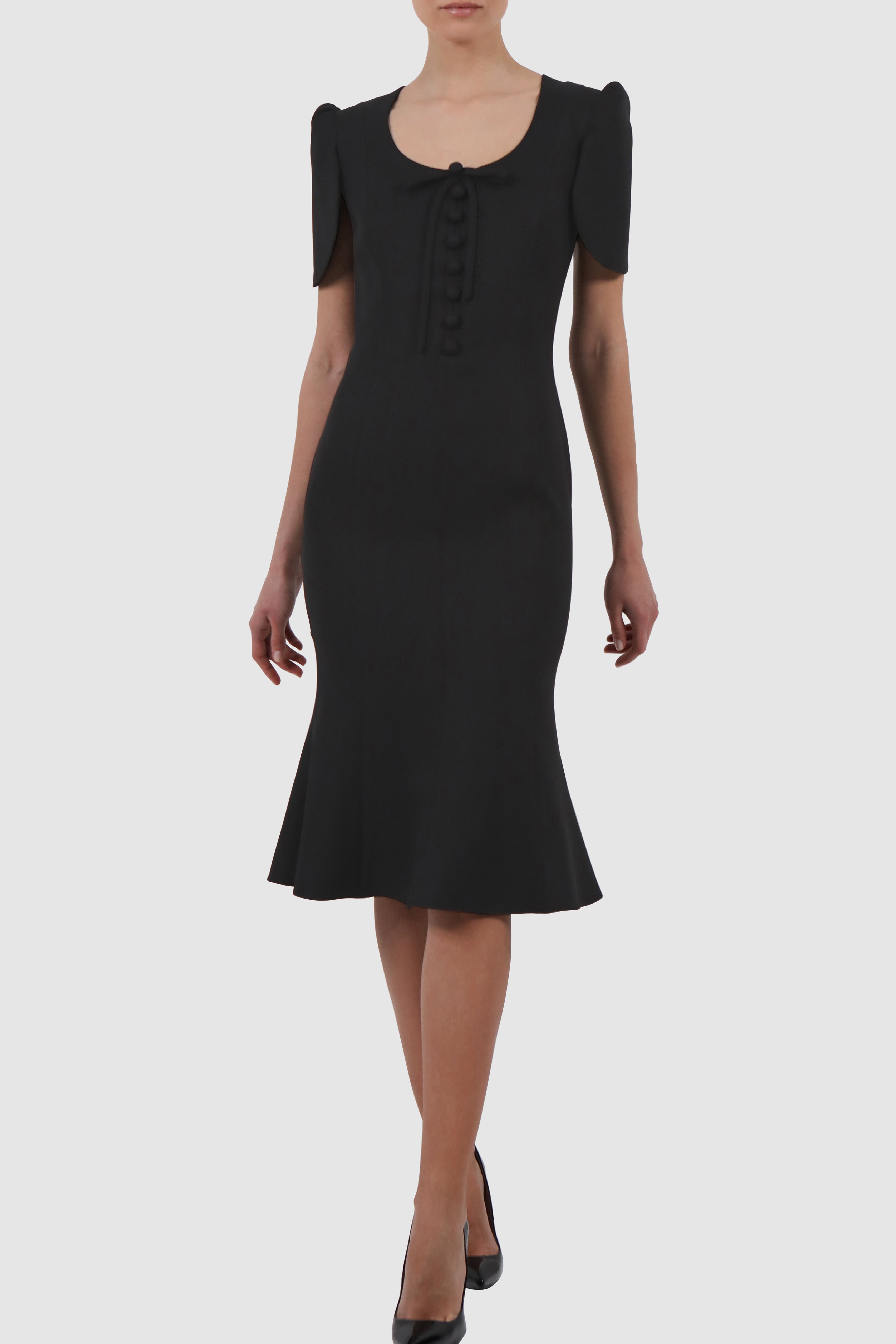 Cape-Effect Crepe Midi Dress