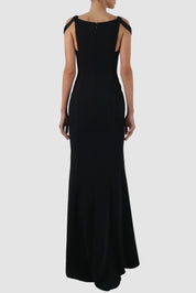 Tulle-Paneled Thread Fringed Gown