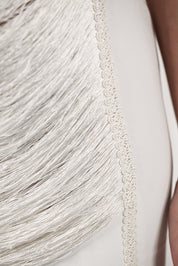 Tulle-Paneled Thread Fringed Gown