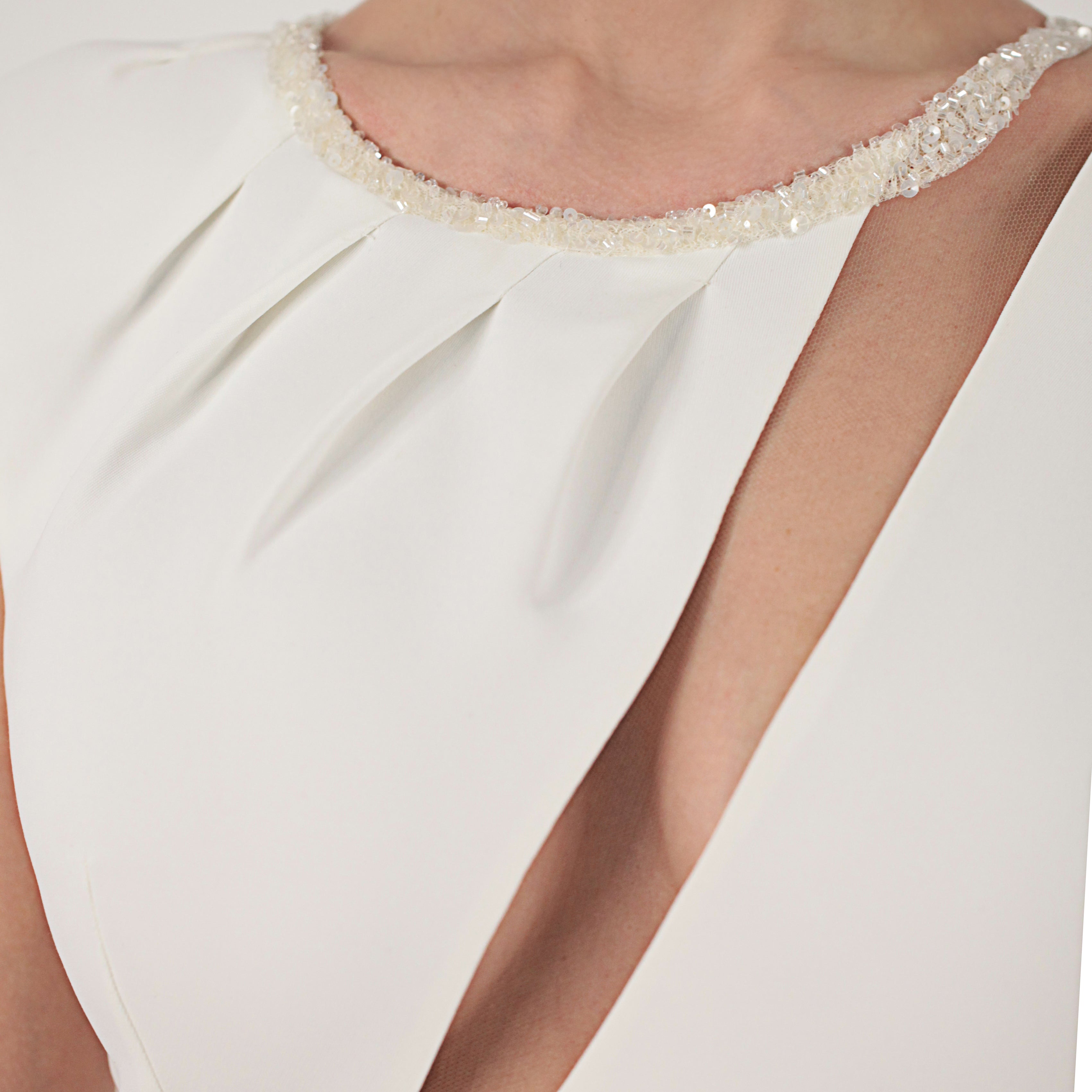 Two-Tone Embroidered Tulle-Paneled Crepe Gown