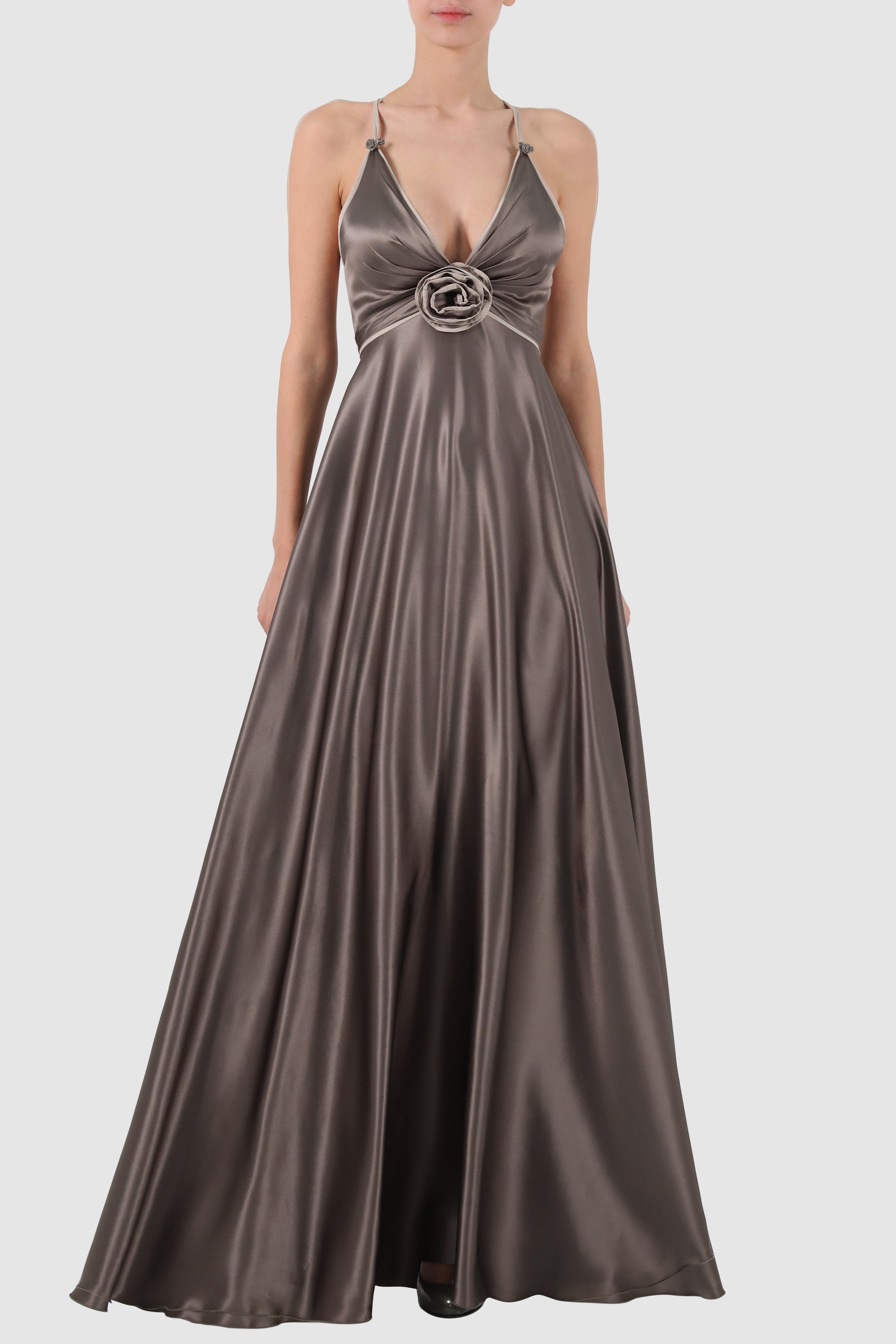Plunged Two-Tone Silk Gown