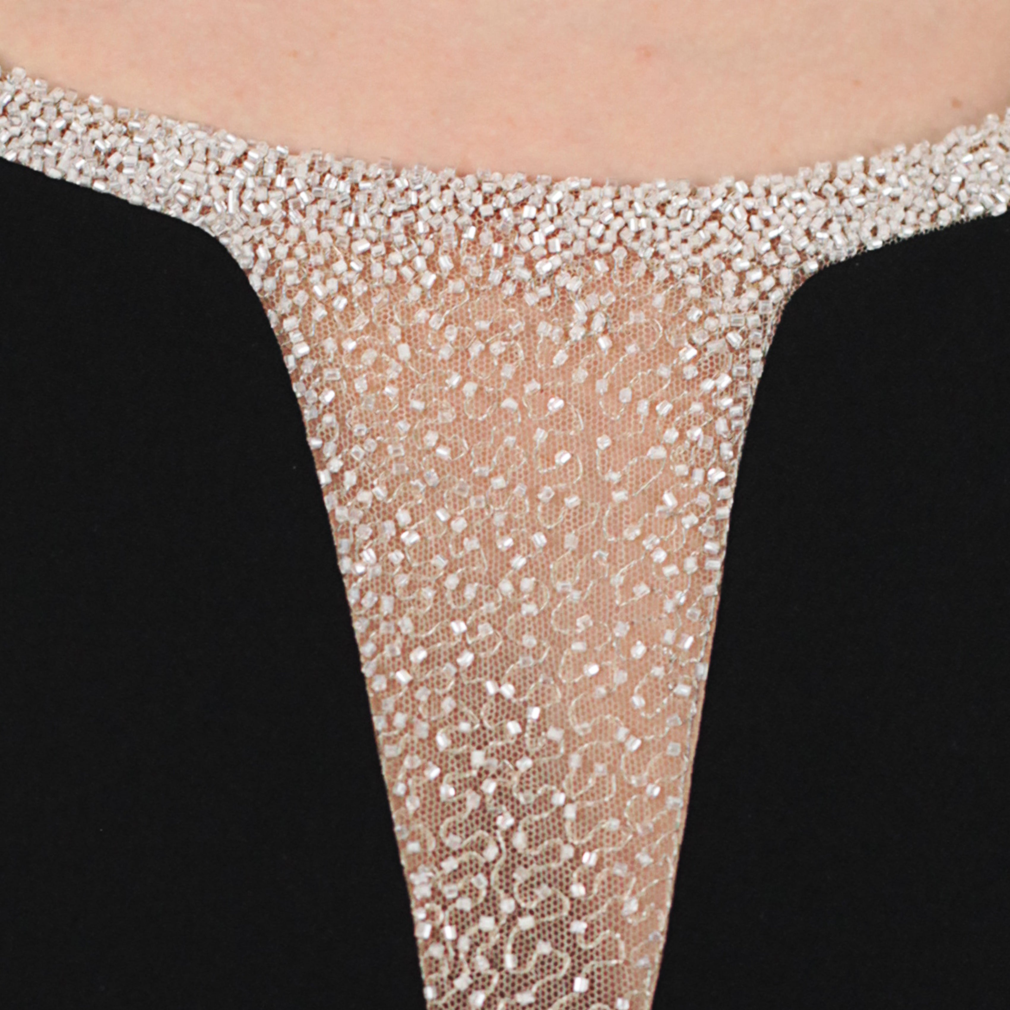 Cape-Like Tulle Embroidered Crepe Gown