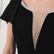 Cape-Like Tulle Embroidered Crepe Gown