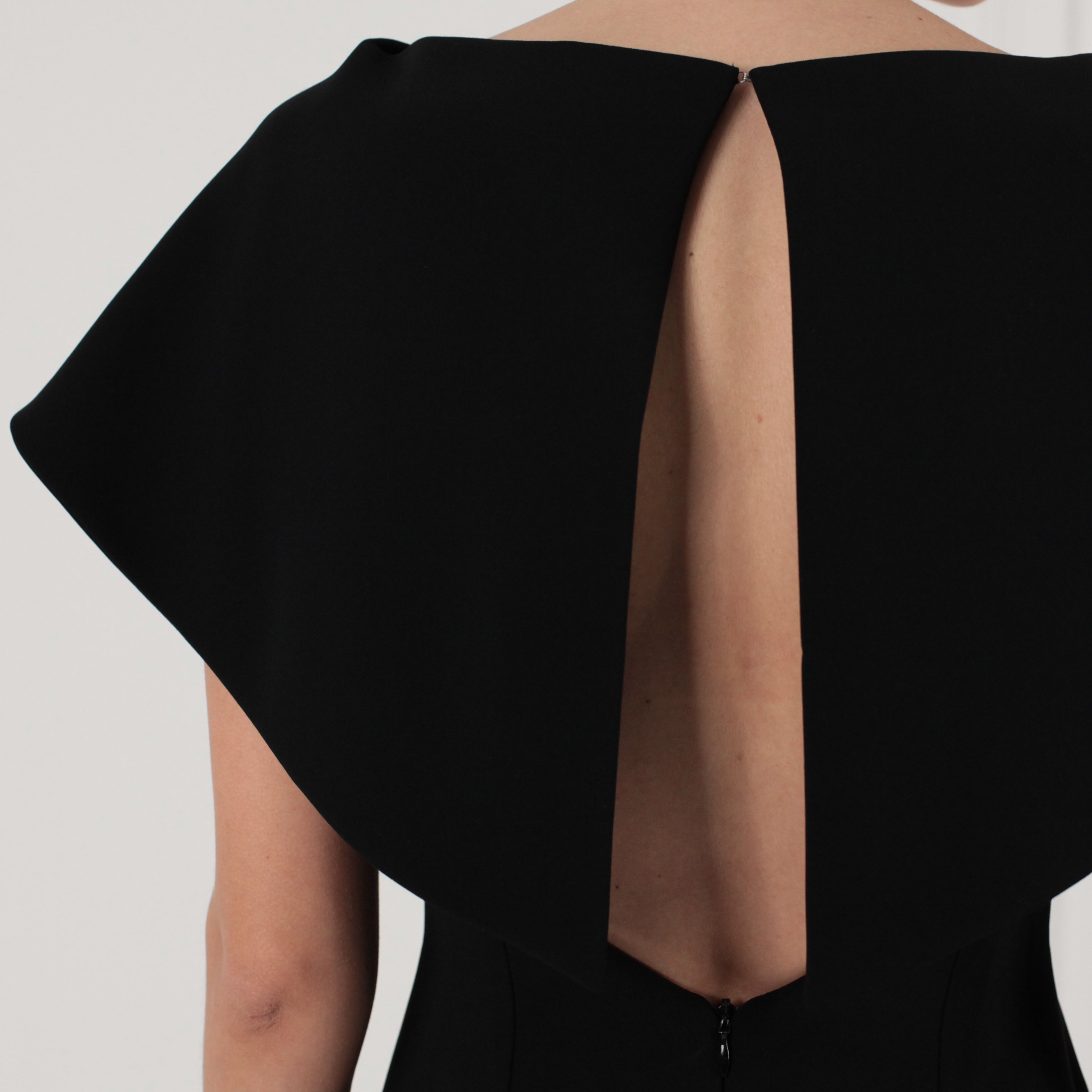 Cape-Like Tulle Embroidered Crepe Gown