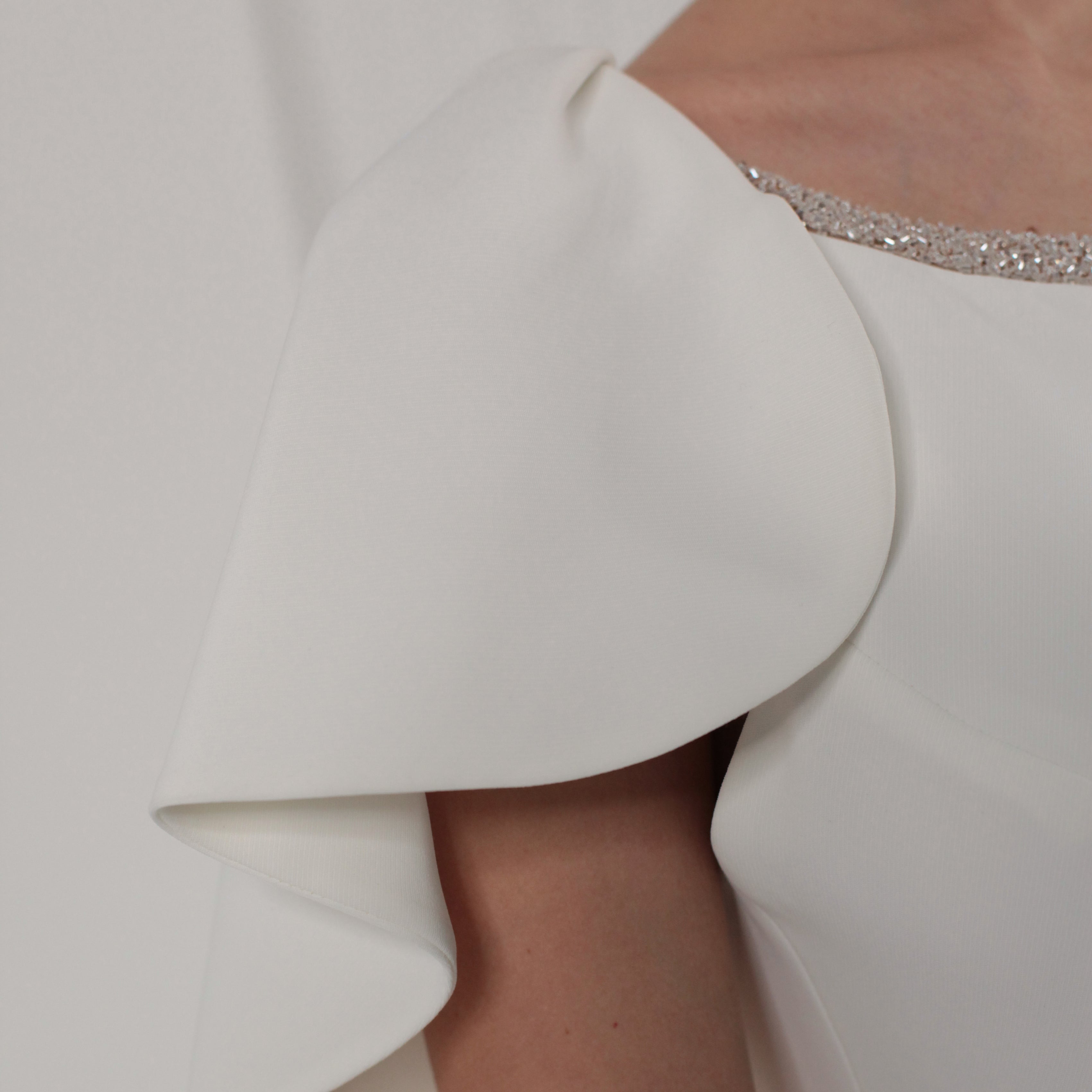 Cape-Like Tulle Embroidered Crepe Gown