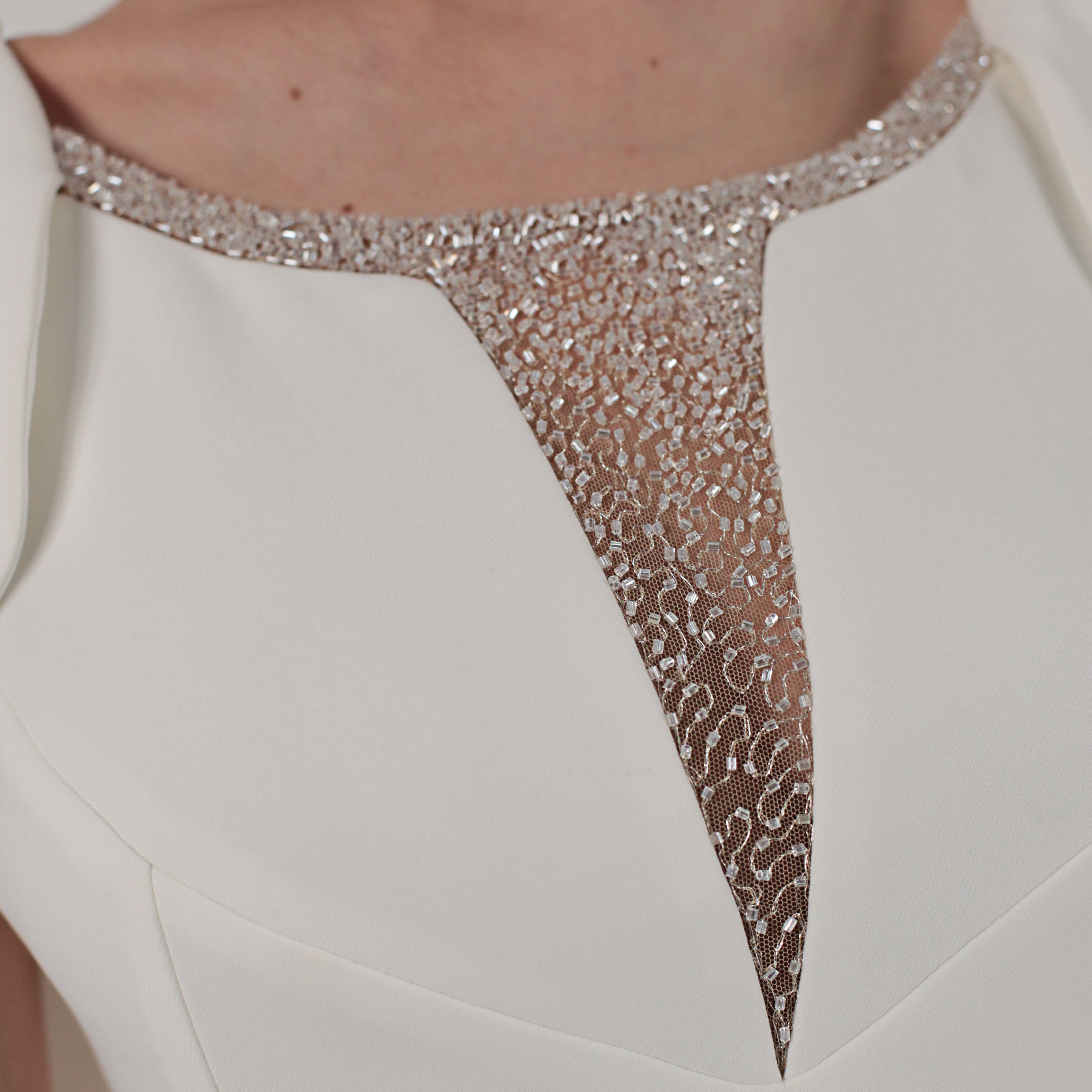 Cape-Like Tulle Embroidered Crepe Gown