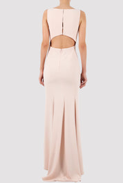 Cut Out Tulle-Paneled Sleeveless Crepe Gown