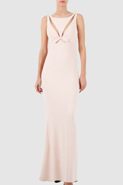 Cut Out Tulle-Paneled Sleeveless Crepe Gown