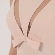Cut Out Tulle-Paneled Sleeveless Crepe Gown
