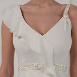 Asymmetric sleeveless ruffled polyester dress