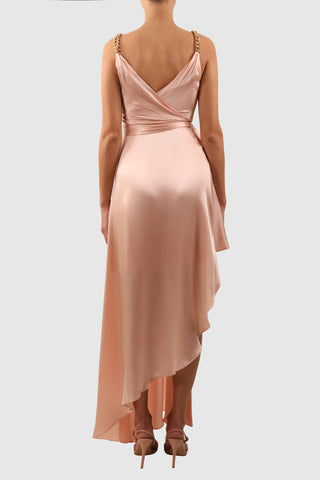Wrap Silk Dress with Asymmetrical Hemline