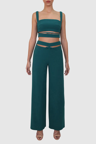 Slit and Bow Detail Crop Top and Pants Set