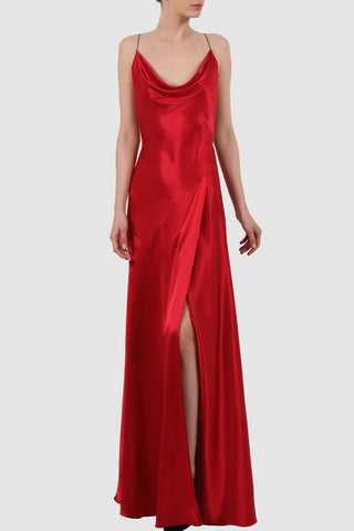 Draped satin silk backless gown