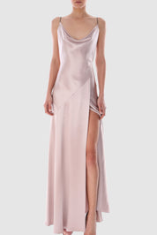 Draped Satin Silk Backless Gown