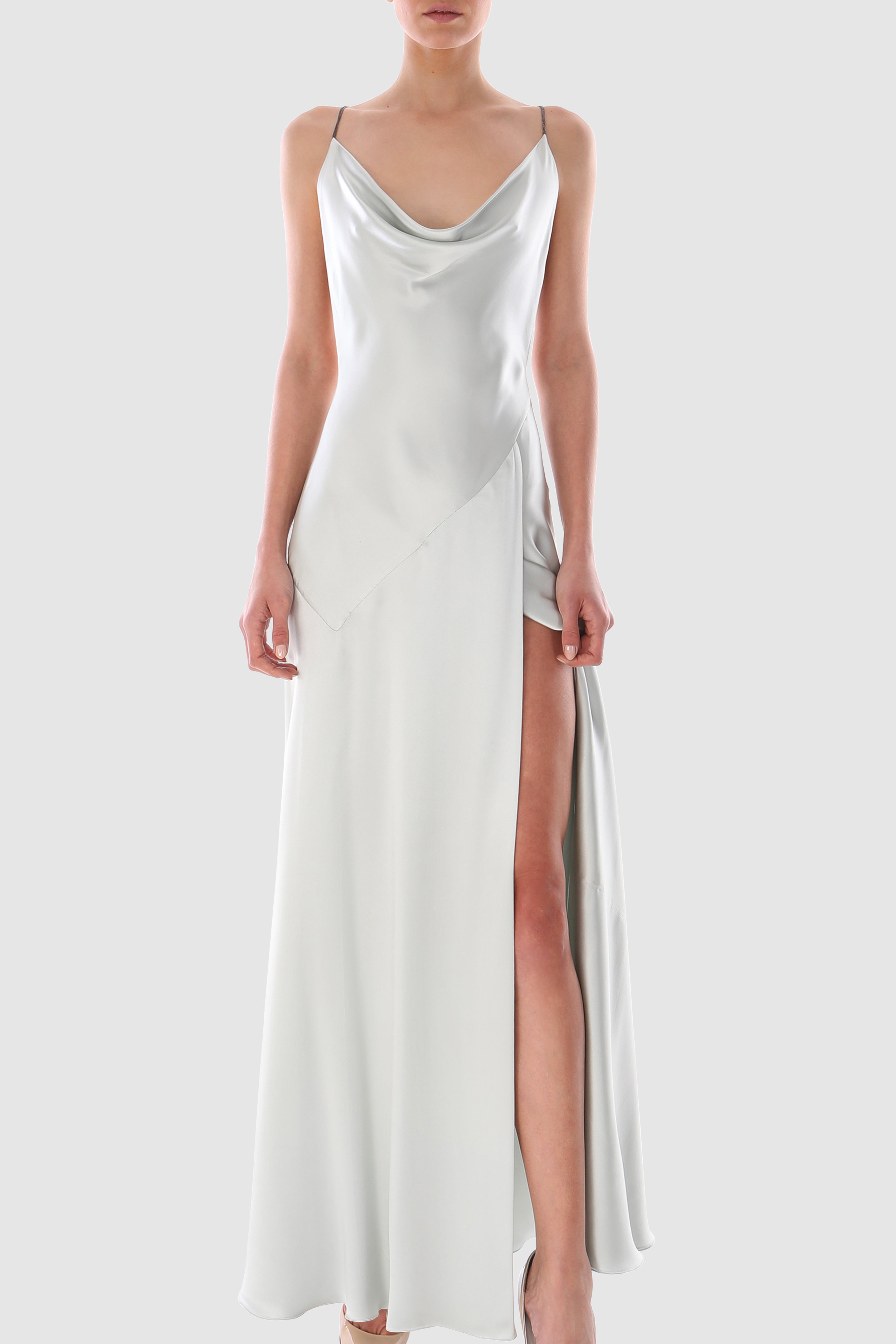 Draped Satin Silk Backless Gown