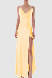 Draped Satin Silk Backless Gown