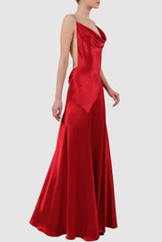 Draped Satin Silk Backless Gown
