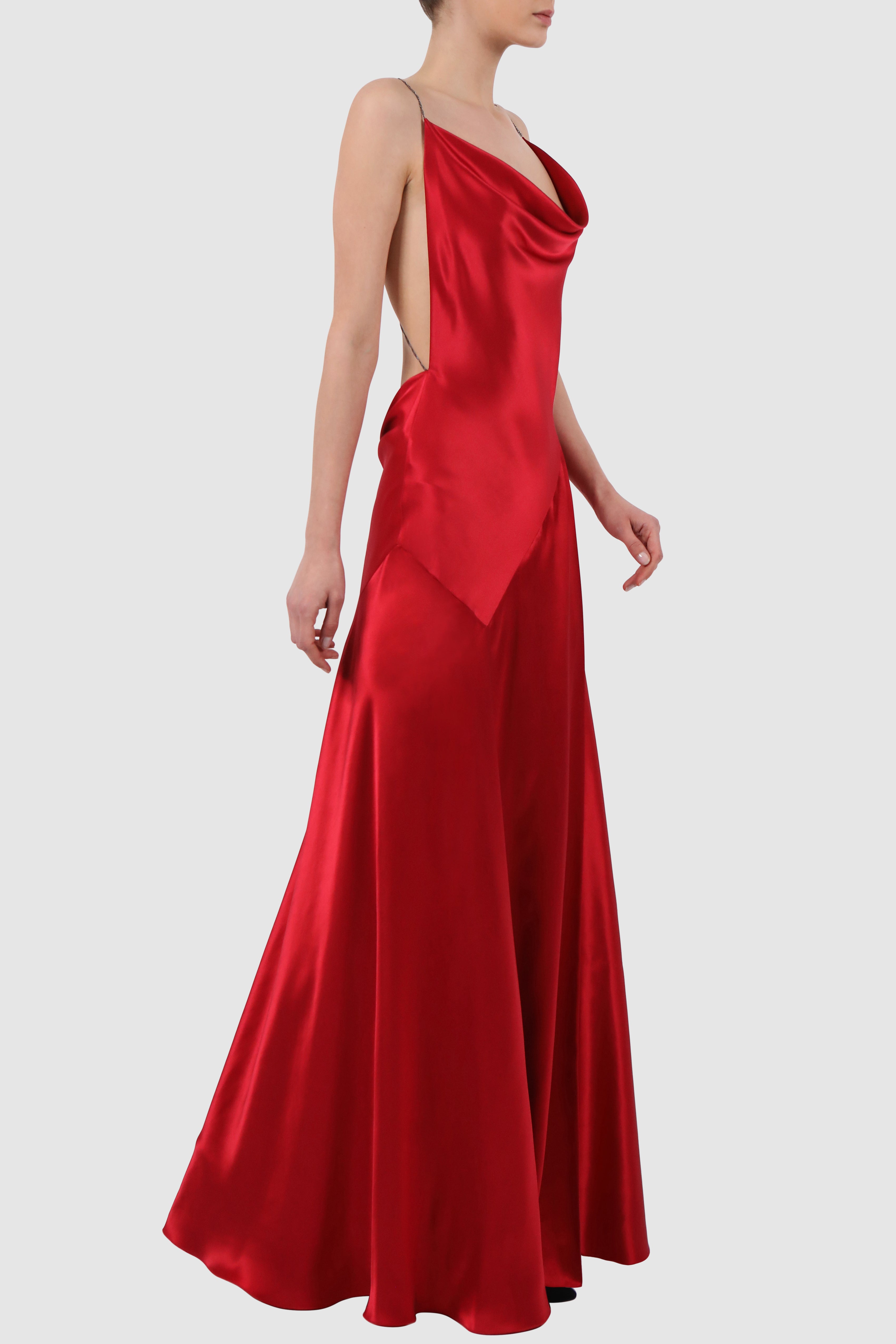 Draped Satin Silk Backless Gown