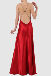 Draped Satin Silk Backless Gown