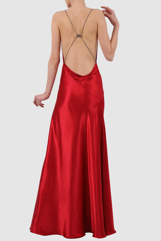 Draped satin silk backless gown
