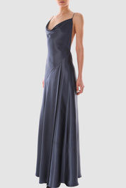 Draped Satin Silk Backless Gown