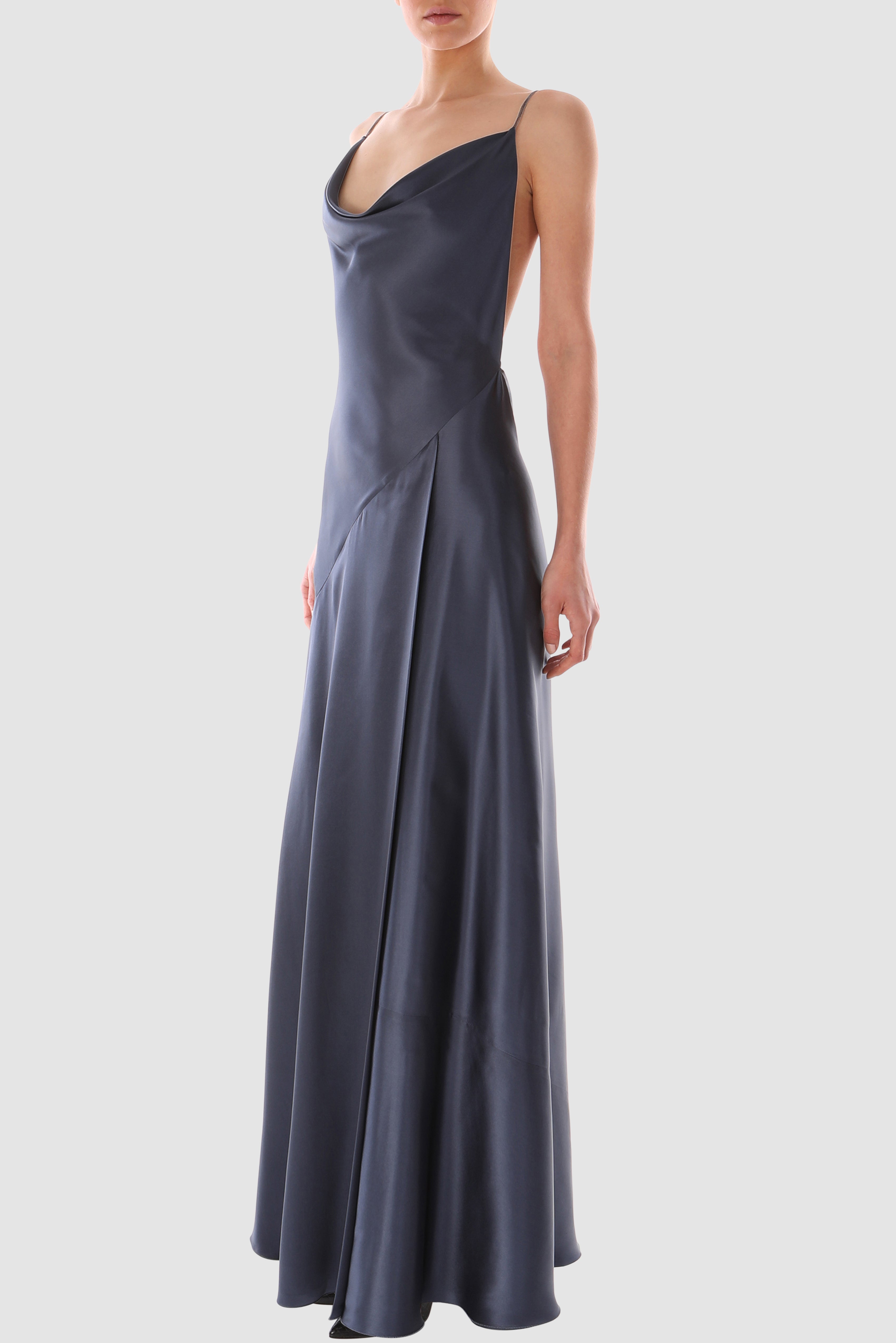 Draped Satin Silk Backless Gown