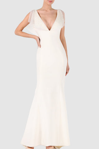 Sleeveless sequined embroidered crepe gown