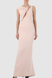 Two-Tone Embroidered Tulle-Paneled Crepe Gown