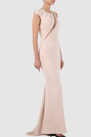 Two-Tone Embroidered Tulle-Paneled Crepe Gown