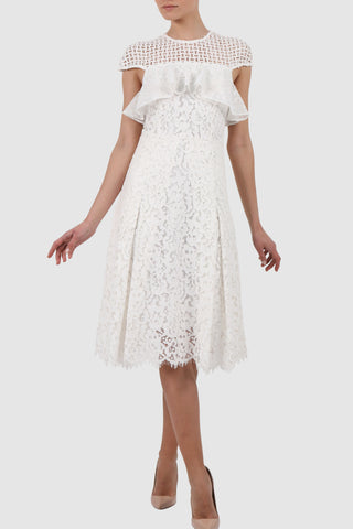 Pleated cotton rayon lace midi dress