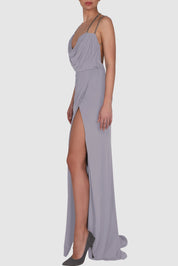 Draped Knitted Satin Chain-Embellished Gown