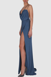 Draped Knitted Satin Chain-Embellished Gown