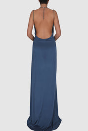 Draped Knitted Satin Chain-Embellished Gown