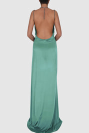 Draped Knitted Satin Chain-Embellished Gown