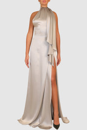 Halter-Neck Silk Gown