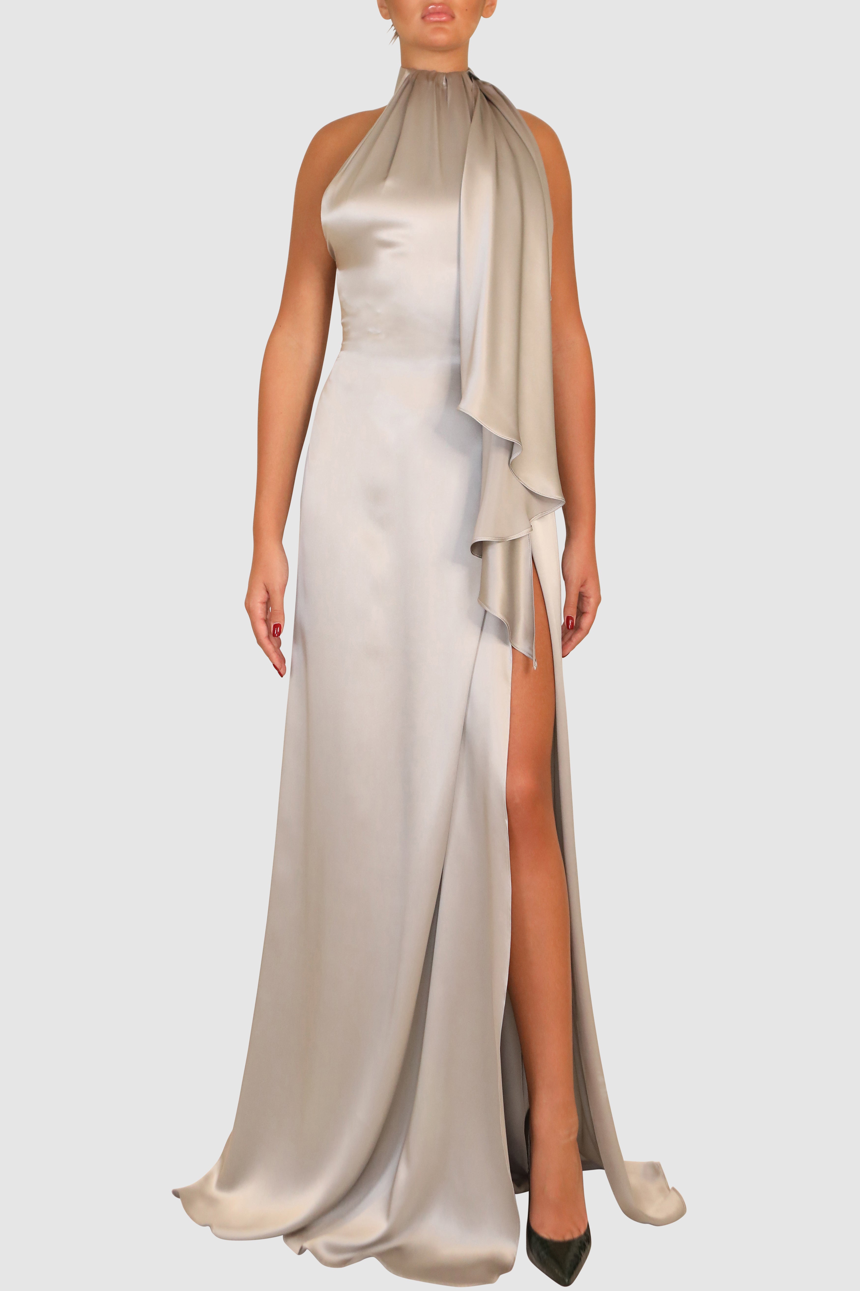 Halter-Neck Silk Gown