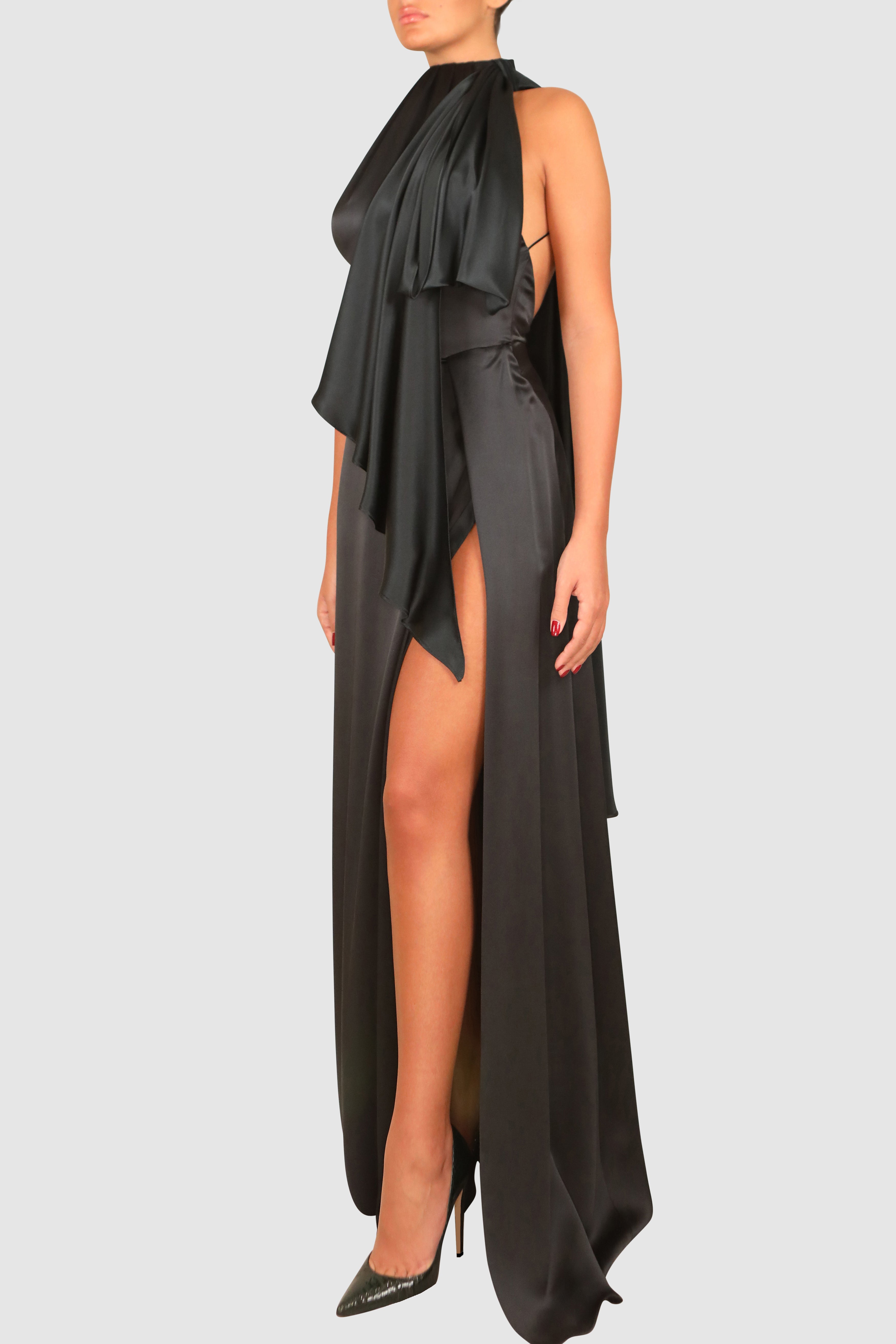 Halter-Neck Silk Gown
