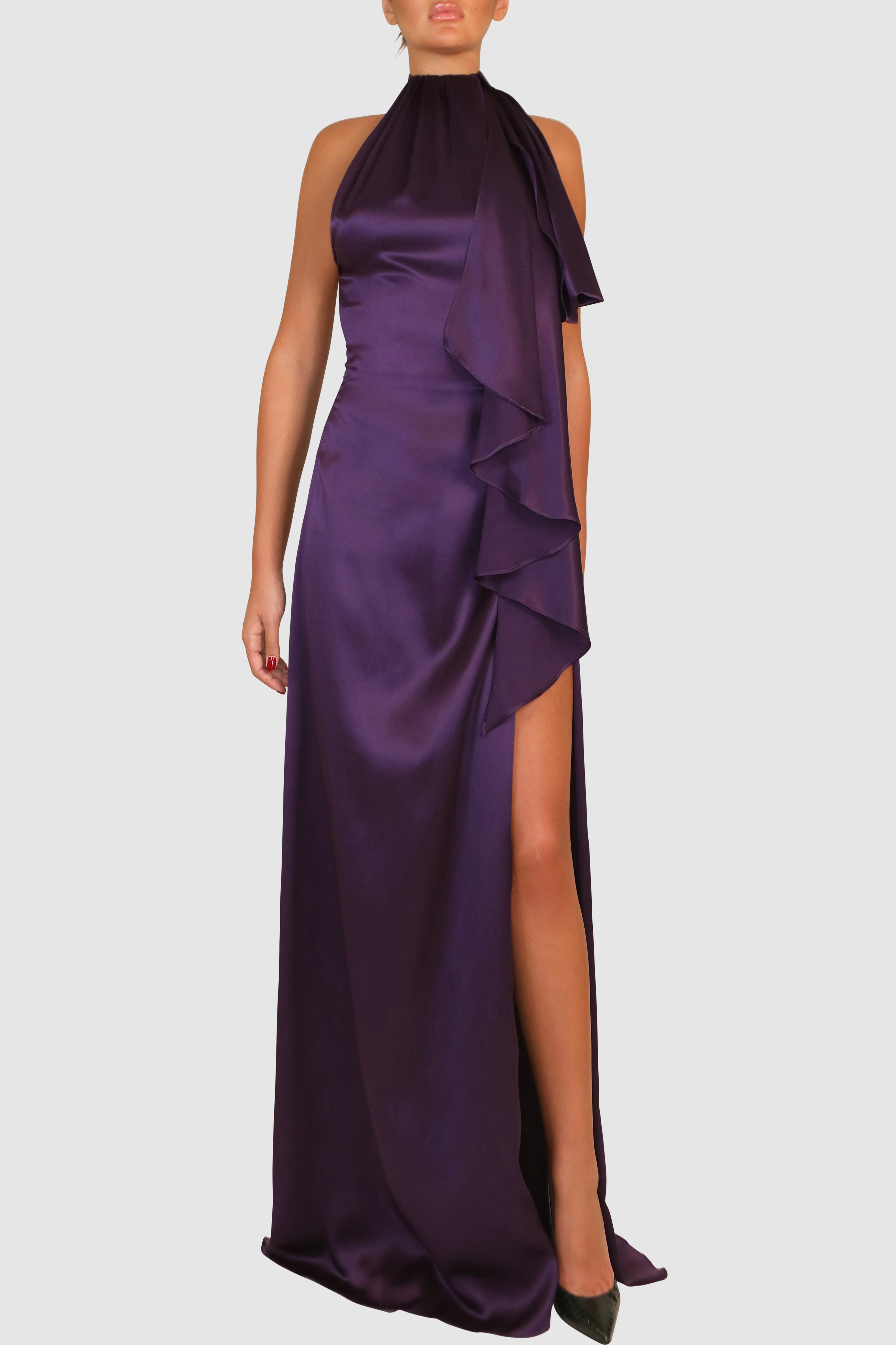 Halter-Neck Silk Gown