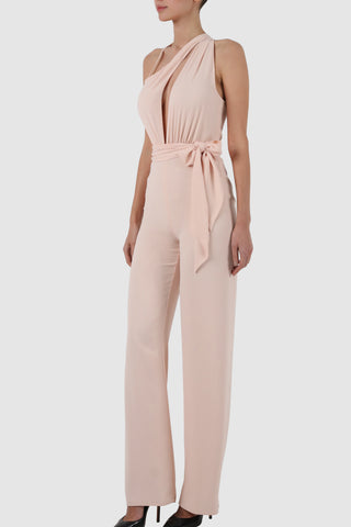 Plunged one-sided chiffon jumpsuit
