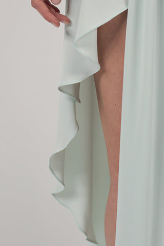 Asymmetric draped wrap crepe dress