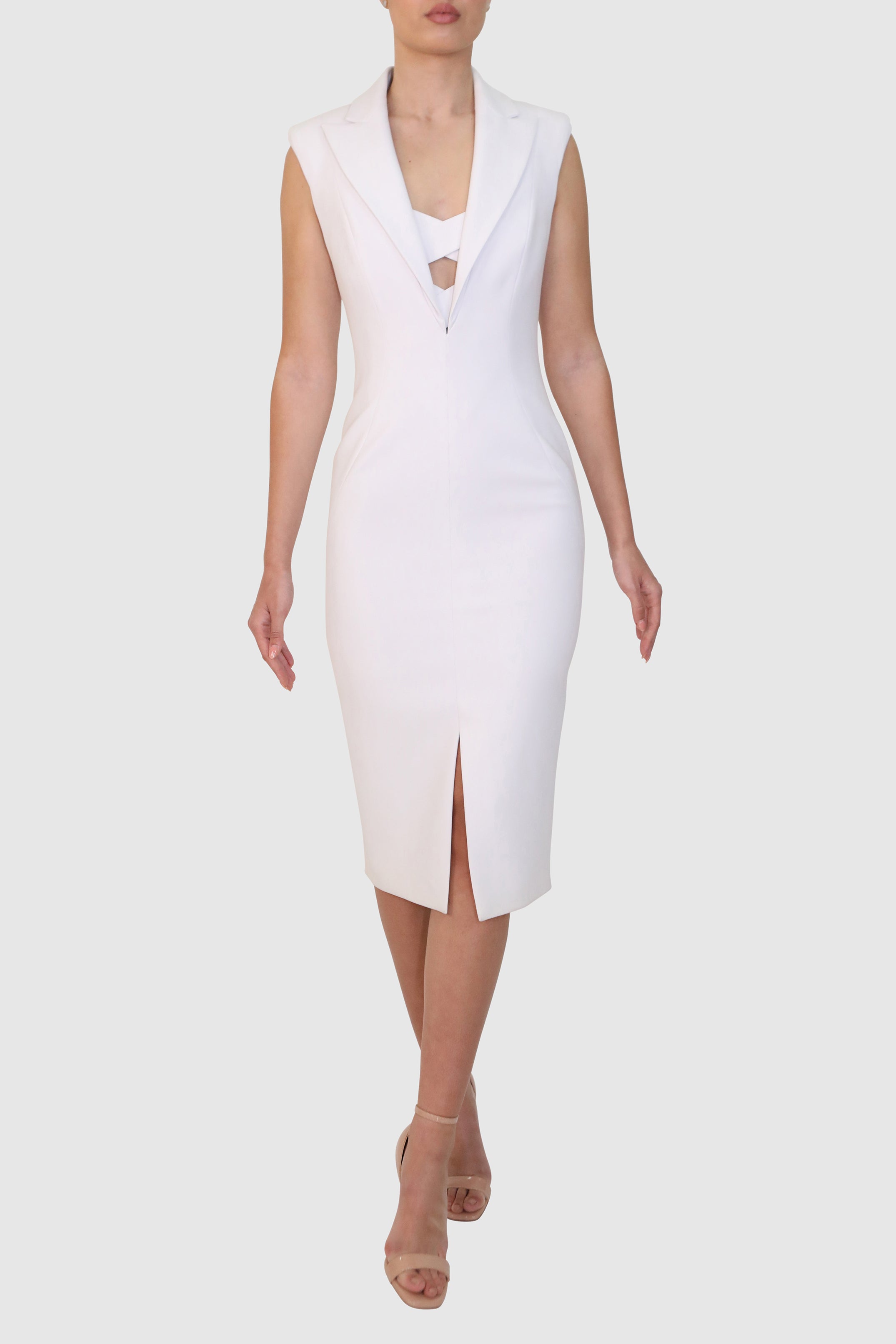 Plunging Neckline Dress with Adjustable Chest Detail