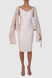 Off-Shoulder Mercerized Twill Dress with Bow Detail