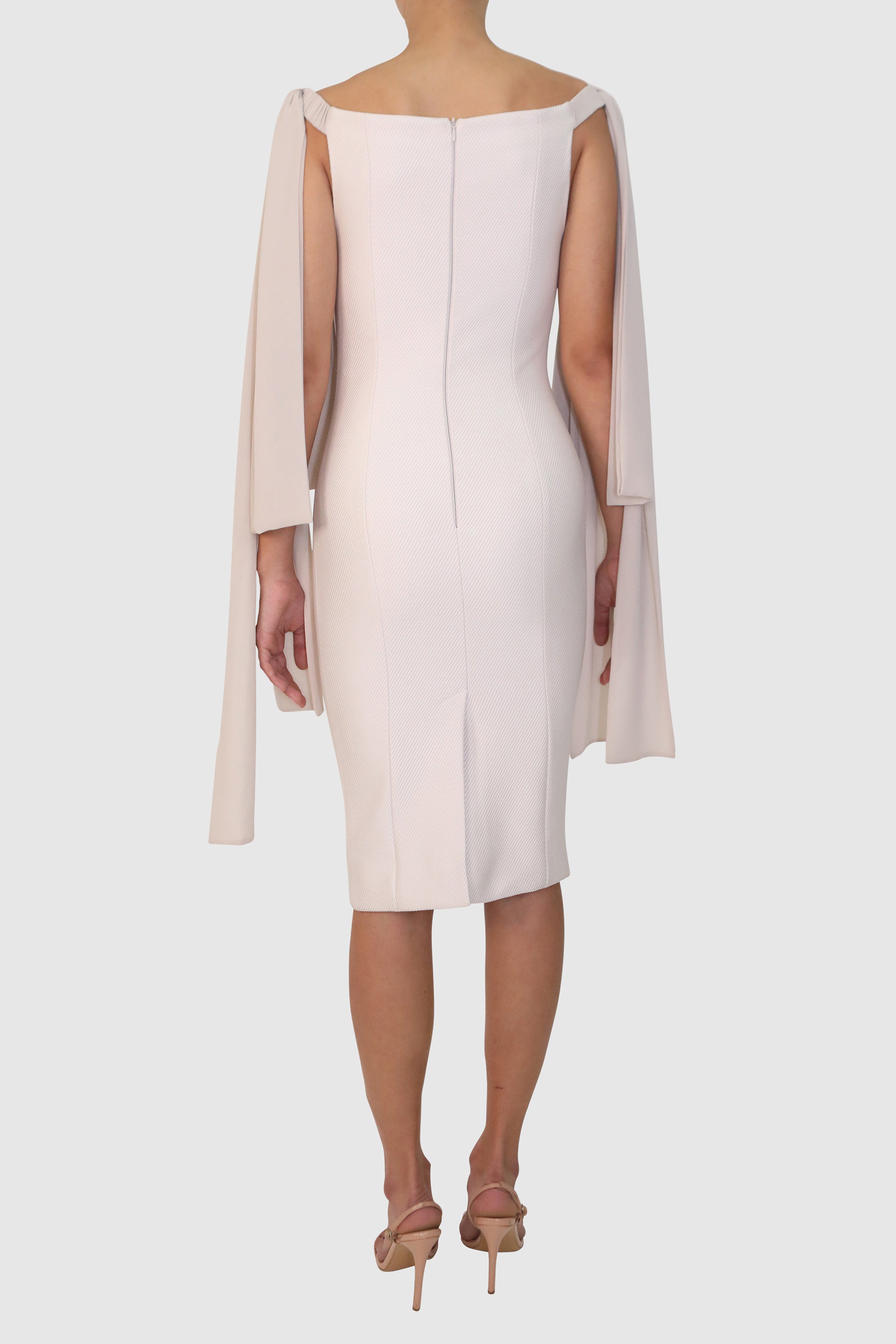 Off-Shoulder Mercerized Twill Dress with Bow Detail