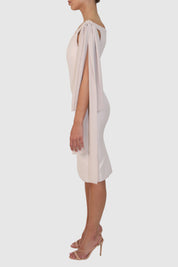 Off-Shoulder Mercerized Twill Dress with Bow Detail