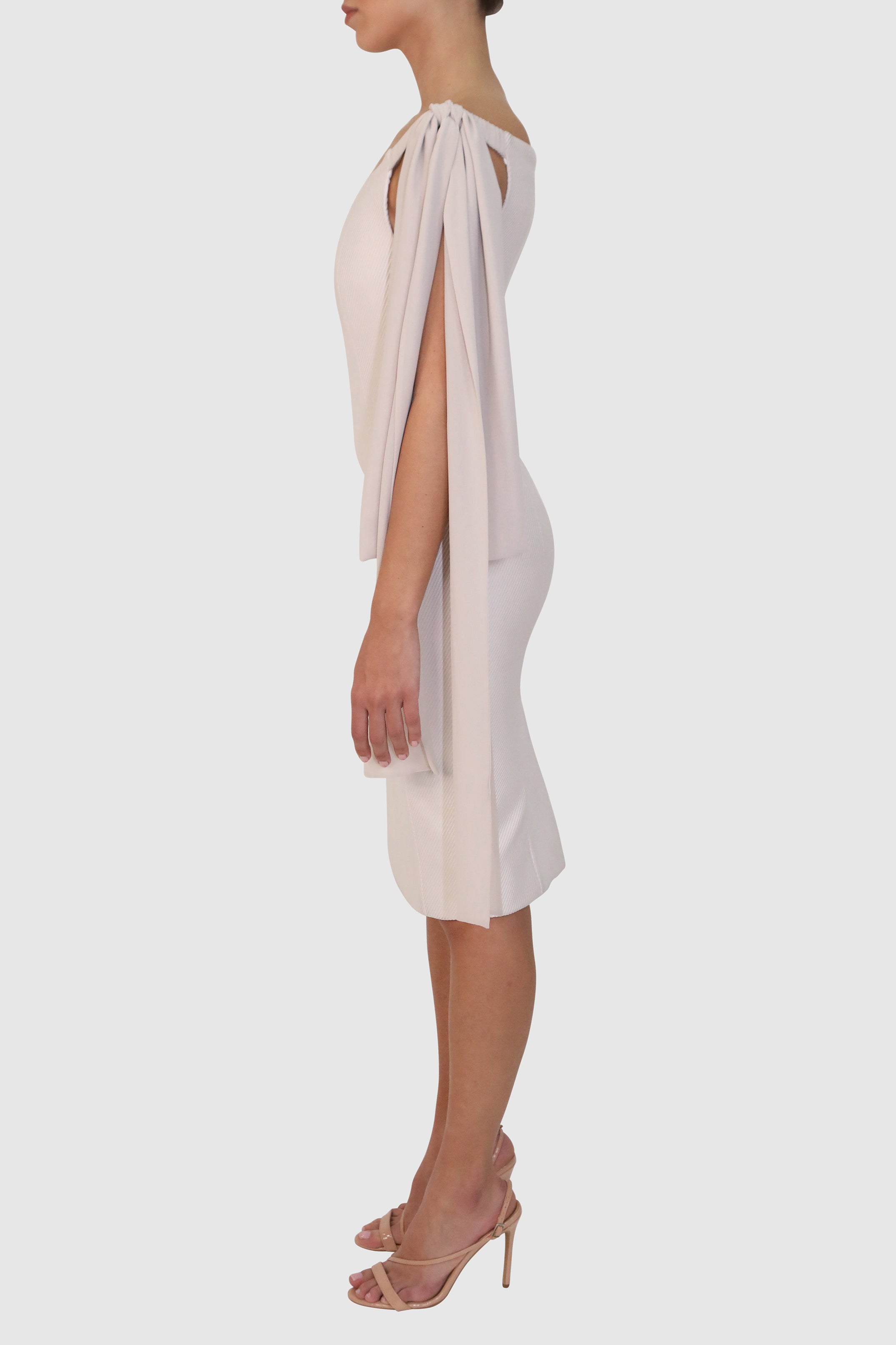 Off-Shoulder Mercerized Twill Dress with Bow Detail